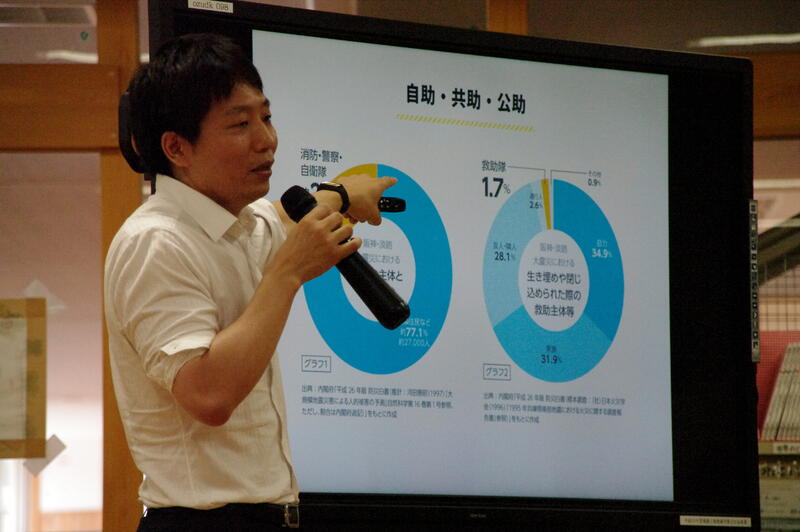 公助（こうじょ）と自助（じじょ）について説明する町長