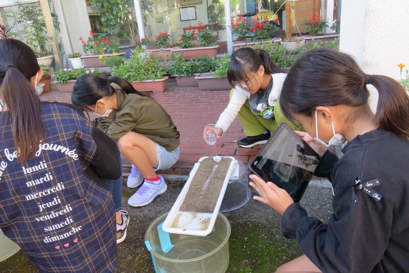 水を流す、観察する、録画する　しっかり見ています