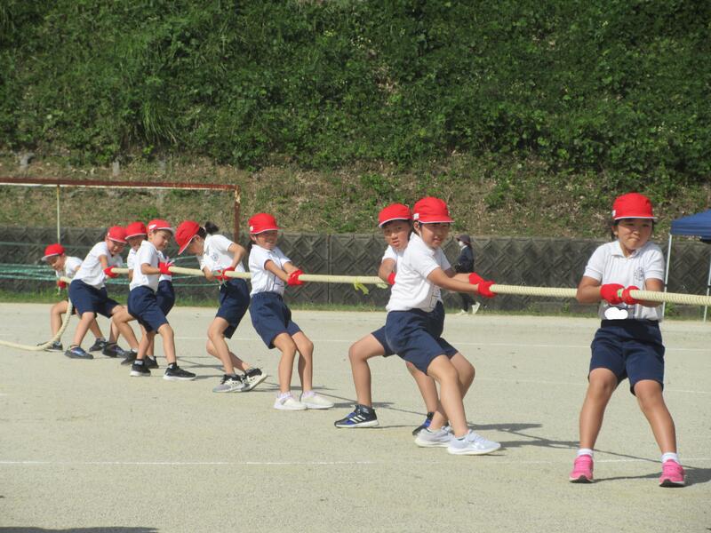 力を込めて綱を引っ張ります。